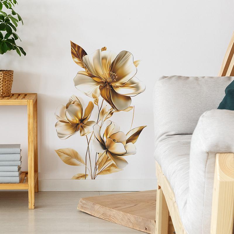 Sticker de Perete cu Decorațiune Florală în Relief Auriu, pentru Pridvor, Dormitor, Living, Birou, Fundal, Amenajare Peisagistică