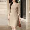 ZANZEA Rochie elegantă casual pentru femei cu gât în V, culoare uni, mâneci 3/4