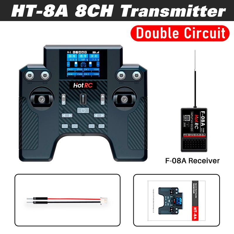 HOTRC HT-8A Transmitter 8CH Radio Controller Cruise Control Gyroscope 300M with F-08A Receiver For Model Aircraft Car Boat