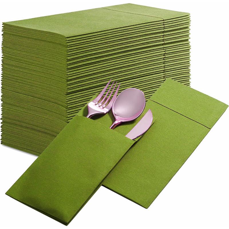 50pcs Disposable Dinner Napkins Flatware Pocket Prefolded For Wedding Party Decoration Folding Knife Fork  Bag Napkin