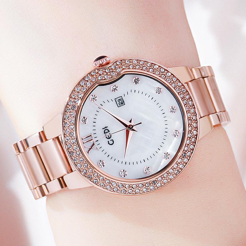 Large Dial Steel Strap Watch Women'S Fashion Diamond-Encrusted Waterproof Quartz Watch
