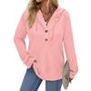 Women's Fashion Long-Sleeve Solid-Color Hooded Button-Up Casual Sweatshirt Top
