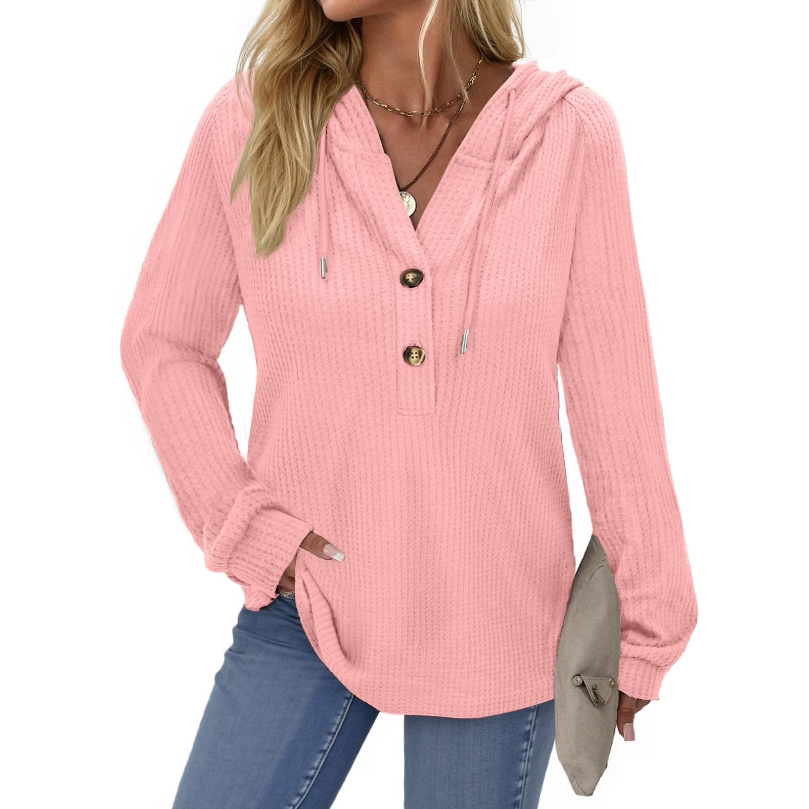 

Женский модный худи с длинными рукавами, однотонный, на пуговицах XL розовый