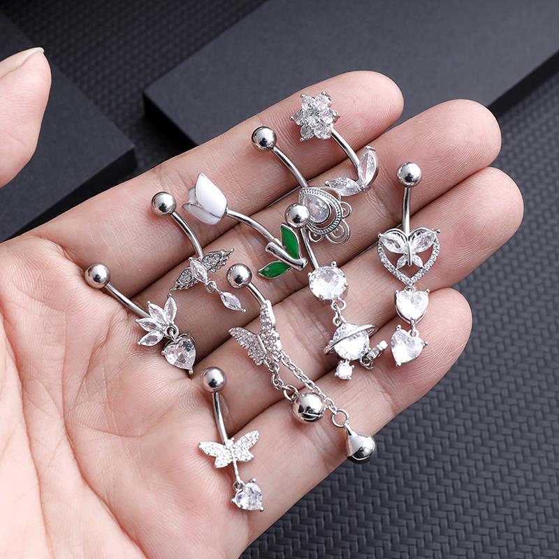 Mote Hjerte Blomst Formet Navlepiercing Ornament Vanndråpe Navlepiercing Anheng Magepiercing Kvinner Kroppssmykker