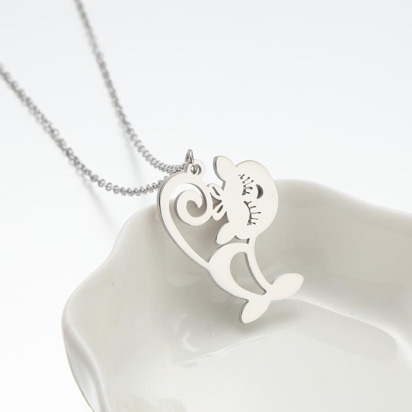 Stainless Steel Cute Cat Pendant Necklace - European & American Style Clavicle Chain