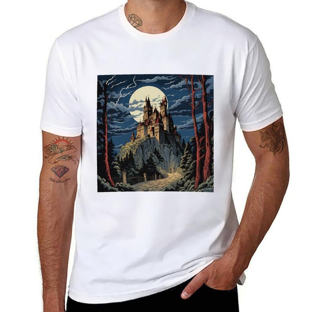 Vampire Goth Castle Haunted Horror Halloween Tshirt Light Athletic Short Sleeve Tee Shirt Tshirt