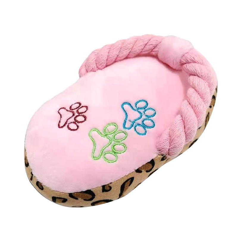 Leopard Print Slipper Plush Rope Dog Chew Toy with Squeaker – Interactive Puppy Teeth Cleaning Toy