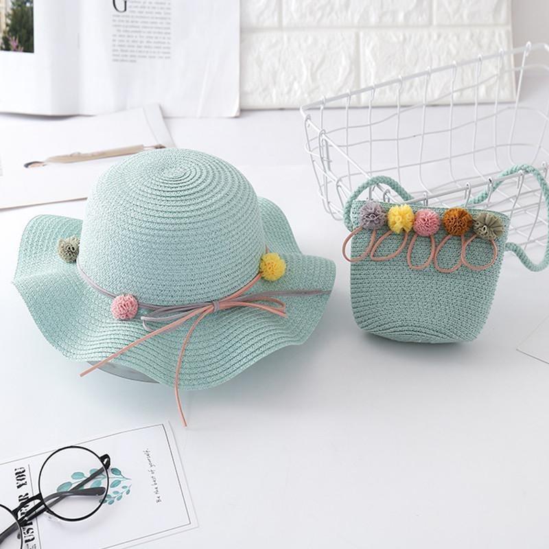 Strohhut für Kinder Sommer Mädchen Strandhut Kinder Sonnenhut Mädchen Sommer Strohhut Tasche Set Sonnenschutz Japan