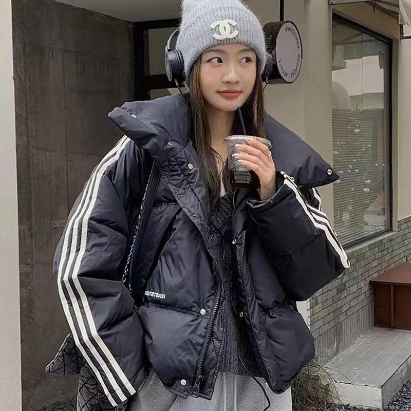 Down jacket women's 2024 autumn and winter new short striped design sense three bars loose stand-up collar winter trendy coat