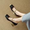 Spring Autumn Mary Jane Shoes Square Headed Pearl Decorative Single Shoe Soft Soled Breathable Women's Shoes Zapatos Para Mujer