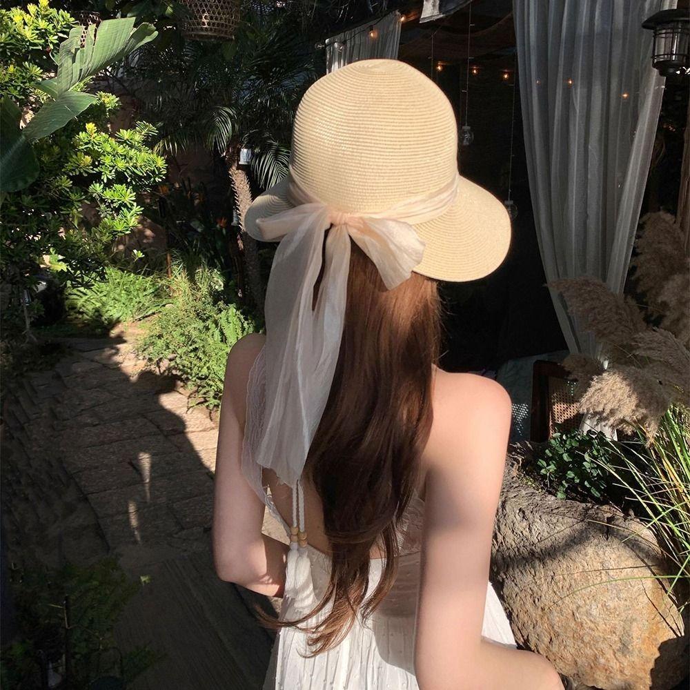 Foldable Straw Weaving Beach Hat UV Protection Woven Straw Hat French Style Straw Sun Hat Summer