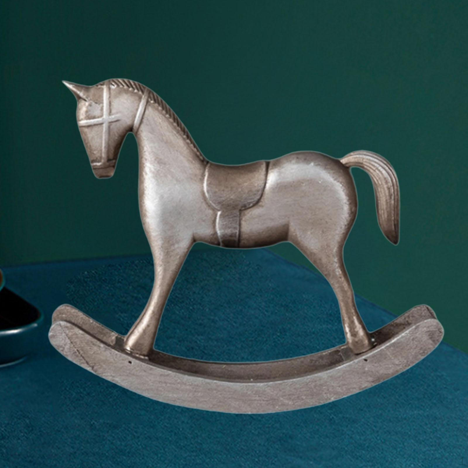 Декоративная статуэтка лошадки-качалки, деревянная скульптура для тумбы под телевизор, стола, новоселья серебряный