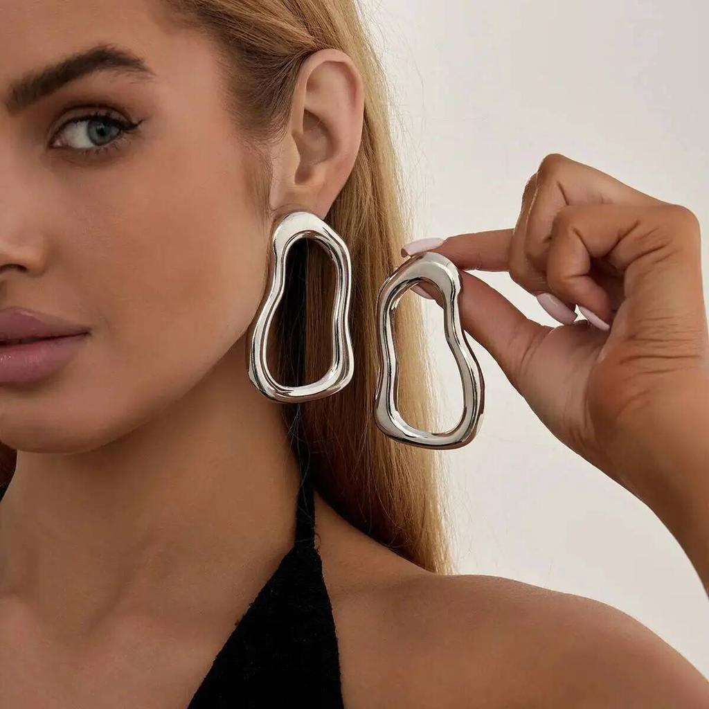 SHIXIN Vintage Irregular Hollow Pendant Earrings for Women Punk Gold Color Geometric Metal Piercing Earring Party Jewelry Gift