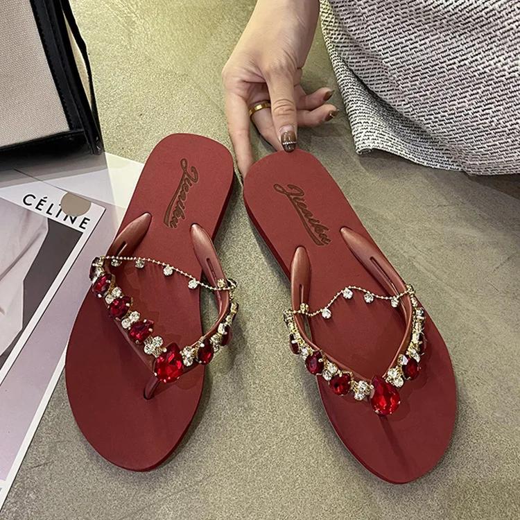 Summer Women Shoes Fashion Slipper Girl Bling Crystal Flip Flops Comfortable Soft Sole Beach Shoes