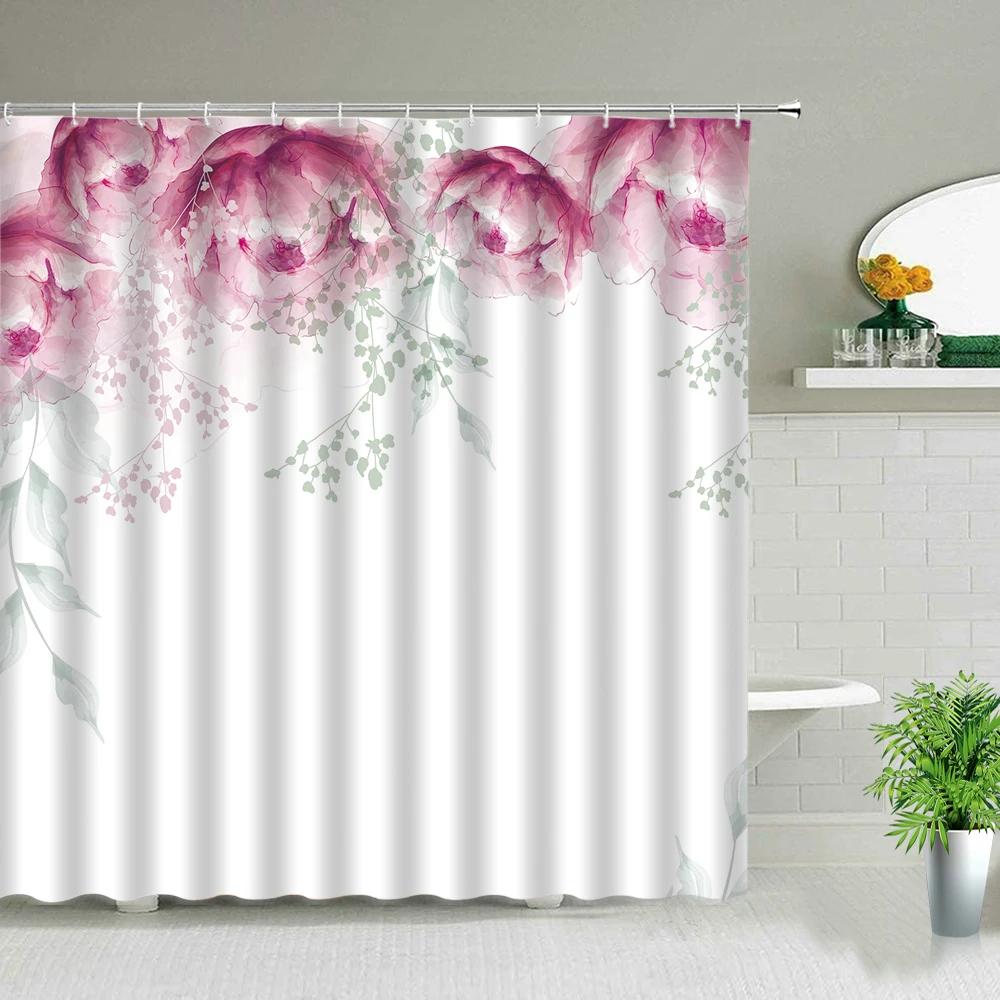 Plant Series Shower Curtain Bathroom Waterproof Polyester Fabric Cloth Curtain Dandelion Flower Print Bathtub Decor With Hooks