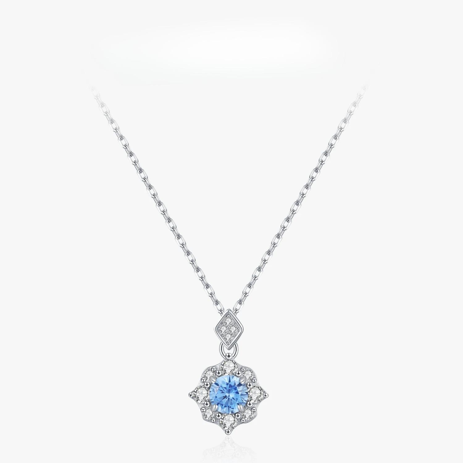 

Ailmay Fashion 925 Sterling Silver Sea Blue Zircon Flower Pendant Necklace for Women s Everyday, Vacation and Dating Wear, Gift