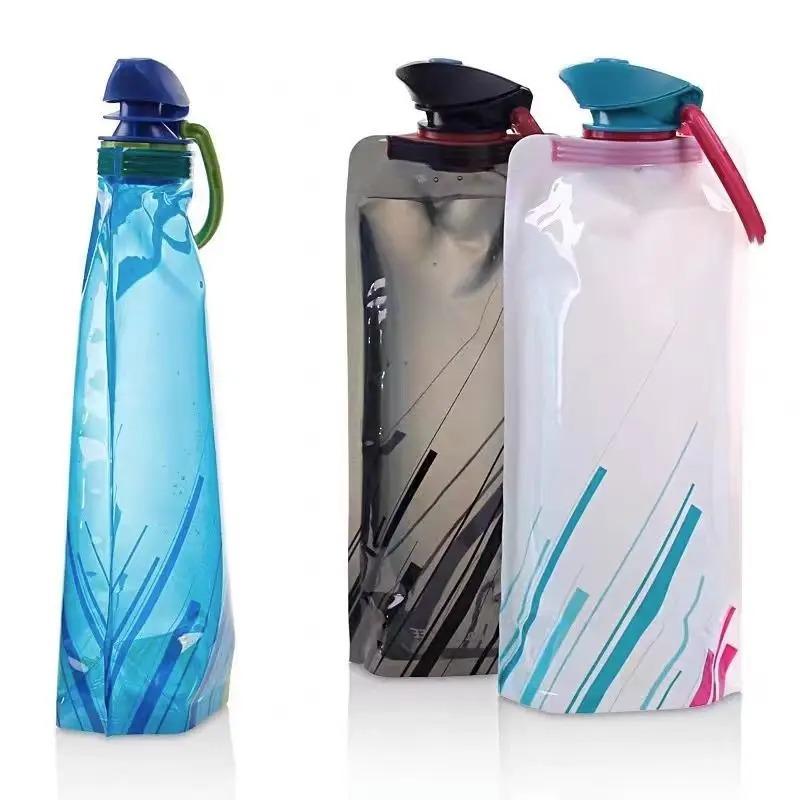 700ml Foldable Water Bottles Flexible Reusable Travel&Camping Water Bottle Water Pouch Soft Flask Water Bag With Carabiner Clip