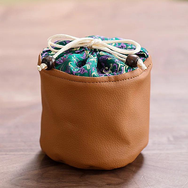 

Leather Outdoor Travel Teaware Storage Bag Teaware Home Chinese Teacup Gift Package Jewelry Teacup Drawstring Bag 2025 New