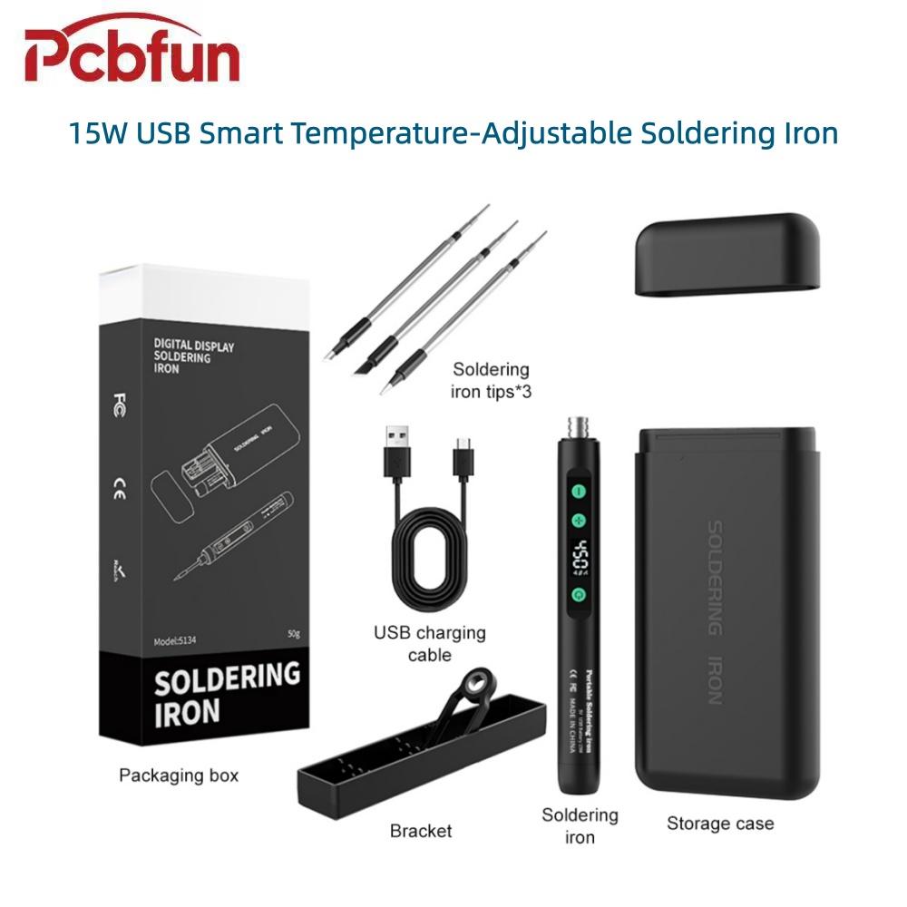 15W USB Smart Temperature-Adjustable Soldering Iron 180-450°C Adjustable Soldering Kit Type-C Interface Includes Soldering Tip