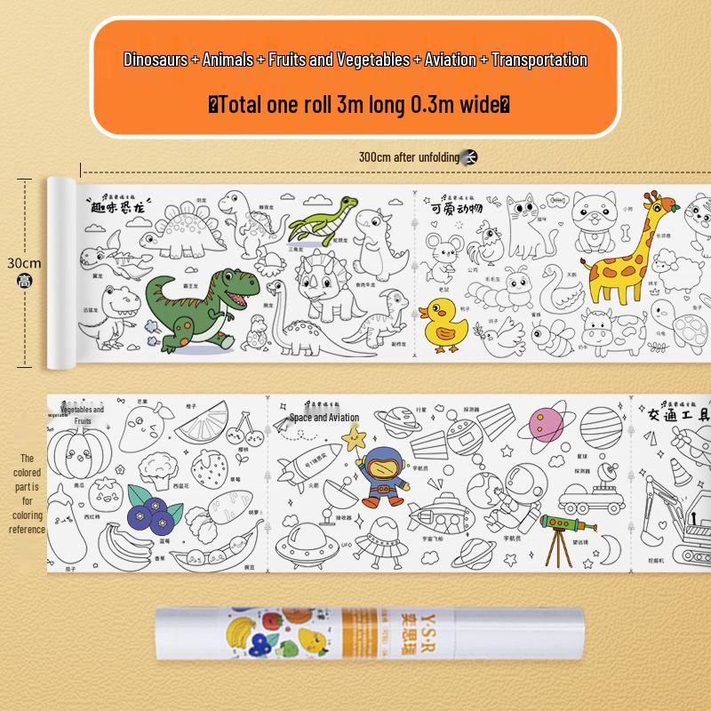 10m Kids' Ultra-Long Drawing Paper Roll, Doodle & Coloring Scroll, Wall-Safe, Easy to Hang
