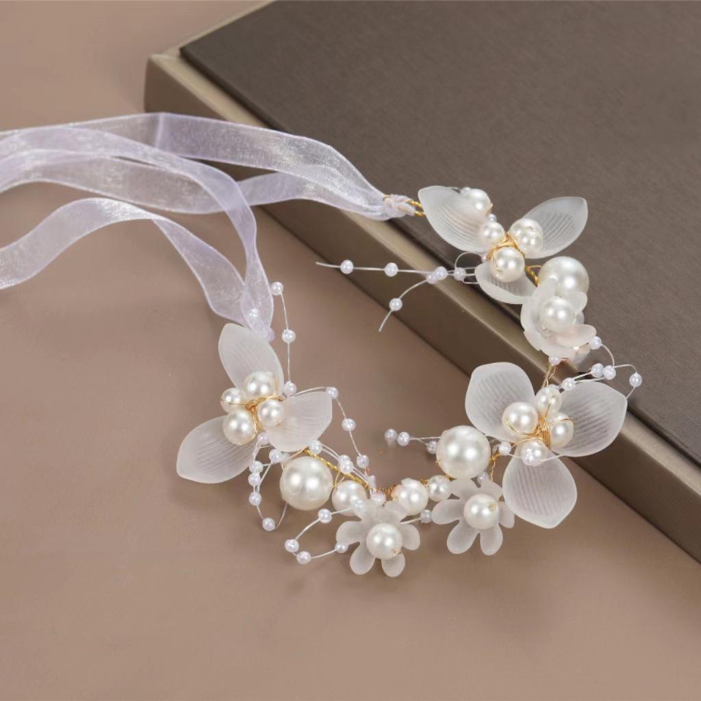 Golden Fairy Leaf Flower Pearl Headband - Elegant European Crown for Girls' Weddings