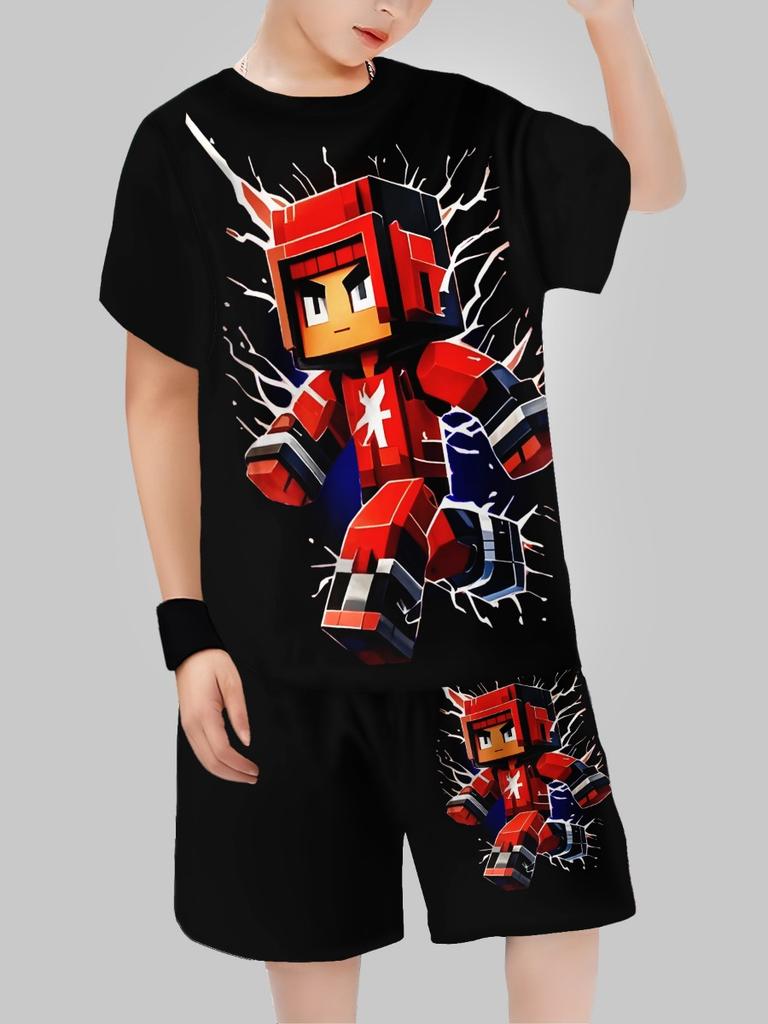 Sommer Kinderkleidung Lässiges 3D-Druck Kurzarm-T-Shirt Jungenkleidung