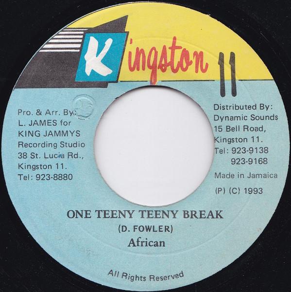 7inch Record AFRICAN  One Teeny Teeny Break NONE Kingston 11 1993 Jamaica Reggae Ska  Dub Used