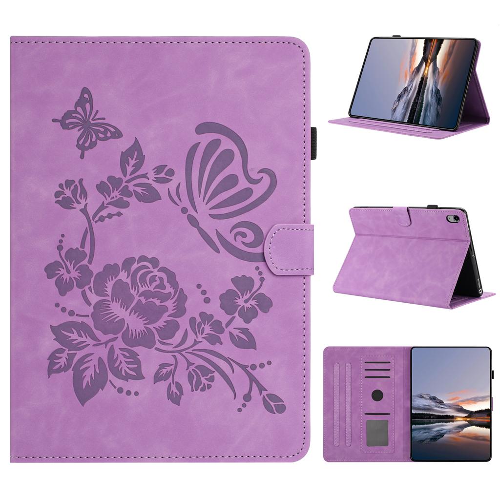 For Samsung Galaxy Tab S11 Case Card Holder Stand Butterfly Floral Imprinted Leather Tablet Cover