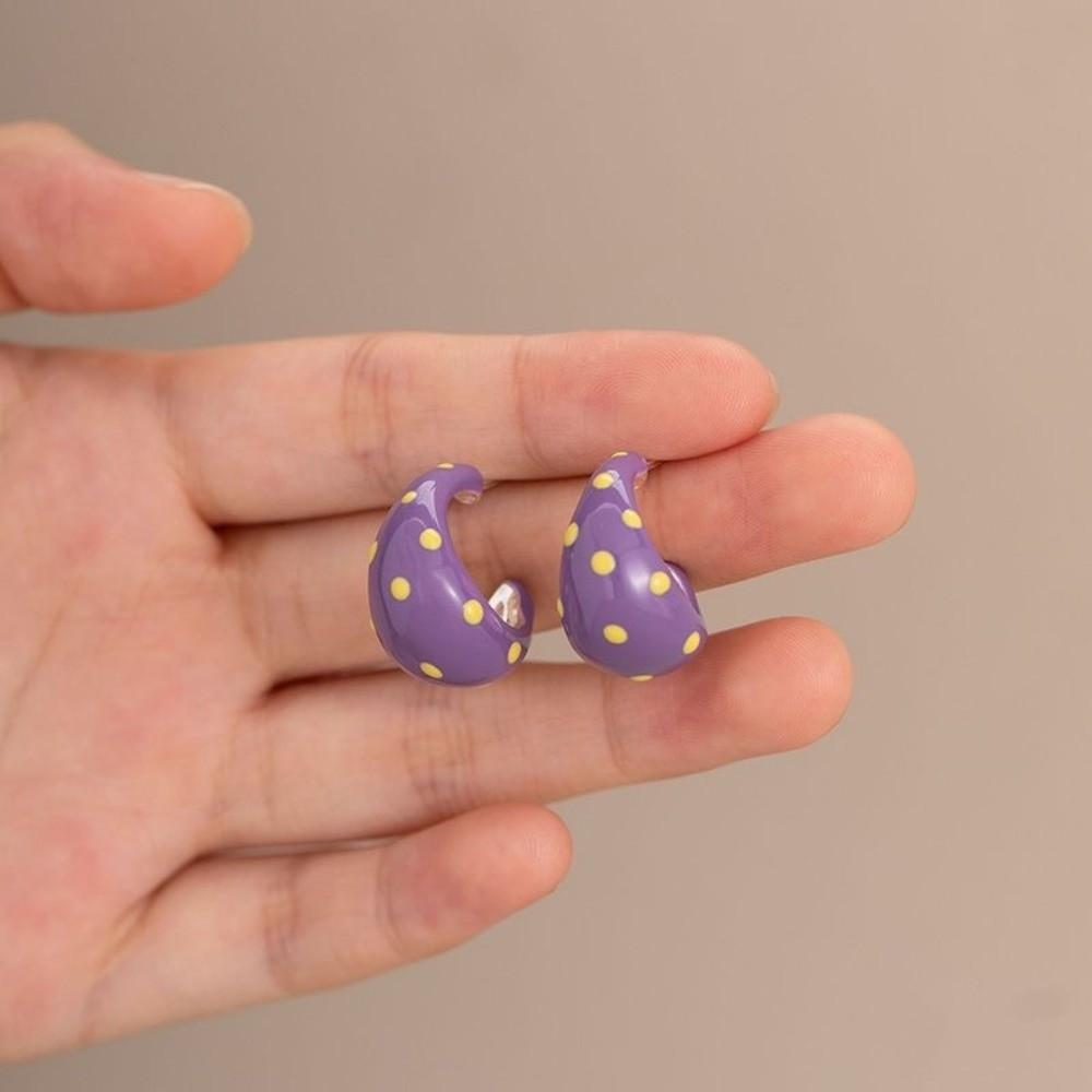 Sweet C-Shaped Enamel Earrings Trendy Geometric Earrings Retro Polka Dot Hoop Earrings  Party Style D