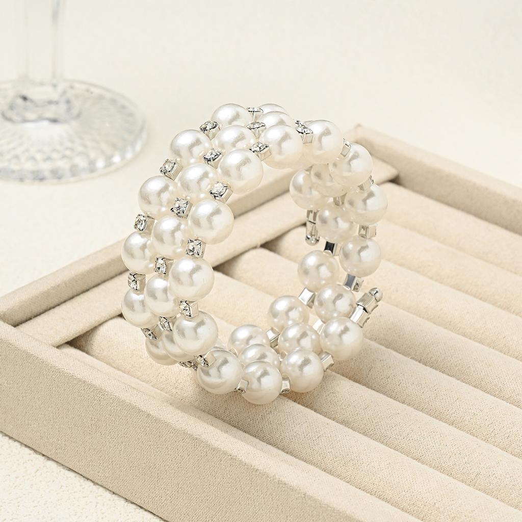 Pearl Stacked Bracelet Set Bridal Wedding Light Luxury High Sense Multi-layer Adjustable Elastic Bracelet