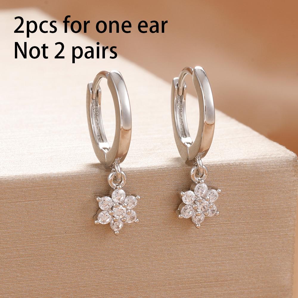 Exquisite Multicolor Crystal Flower Hoop Earrings for Women Girl Stainless Steel Fashion Korean Wedding Romantic Jewelry Gifts