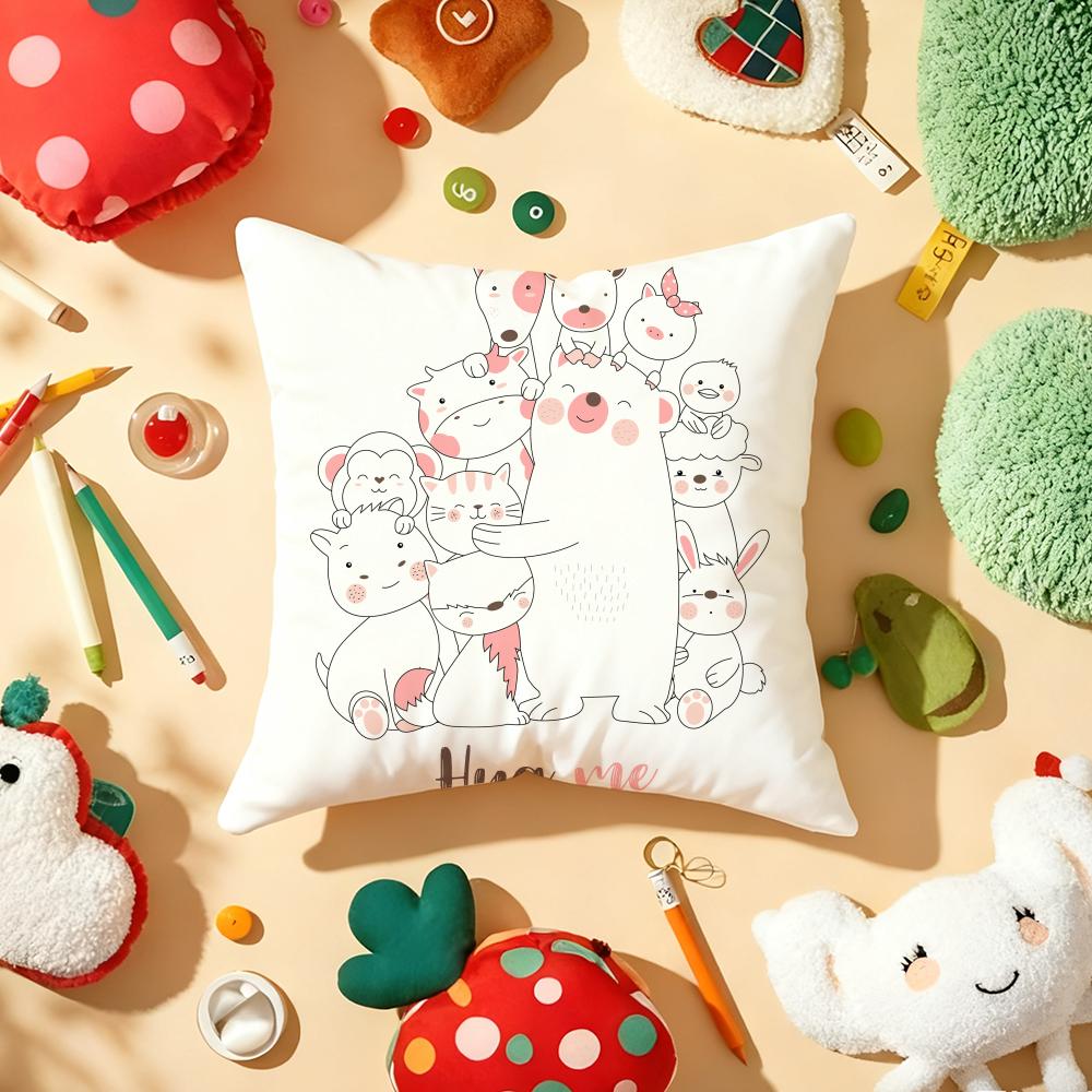 Cartoon Cute Animals Cushion Cover Plush Fabric Soft DoubleSided Printed Sofa Warm Winter Home Gift Pillow Cover