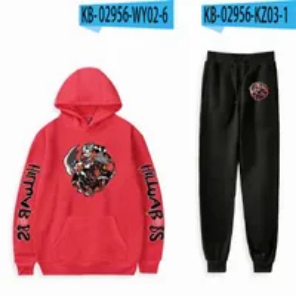 

Мужские толстовки и свитшоты Helluva Толстовка унисекс из двух предметов Толстовка + штаны для бега Harajuku Streetwear 2021 Одежда из американского аниме XXXL