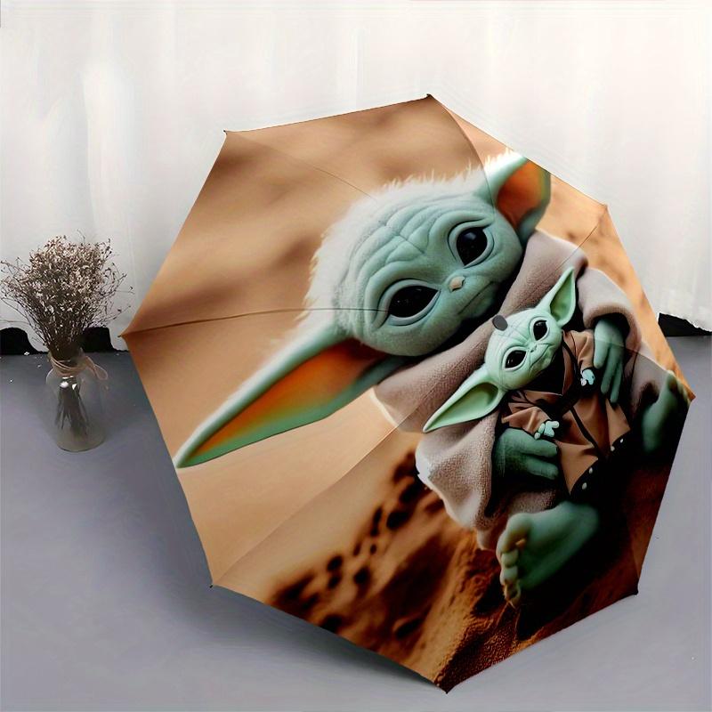 Yoda,Grogu Fully automatic themed umbrella - 8 ribs durable iron frame, tri-fold compact design, perfect as a gift, travel umbrella, unisex,