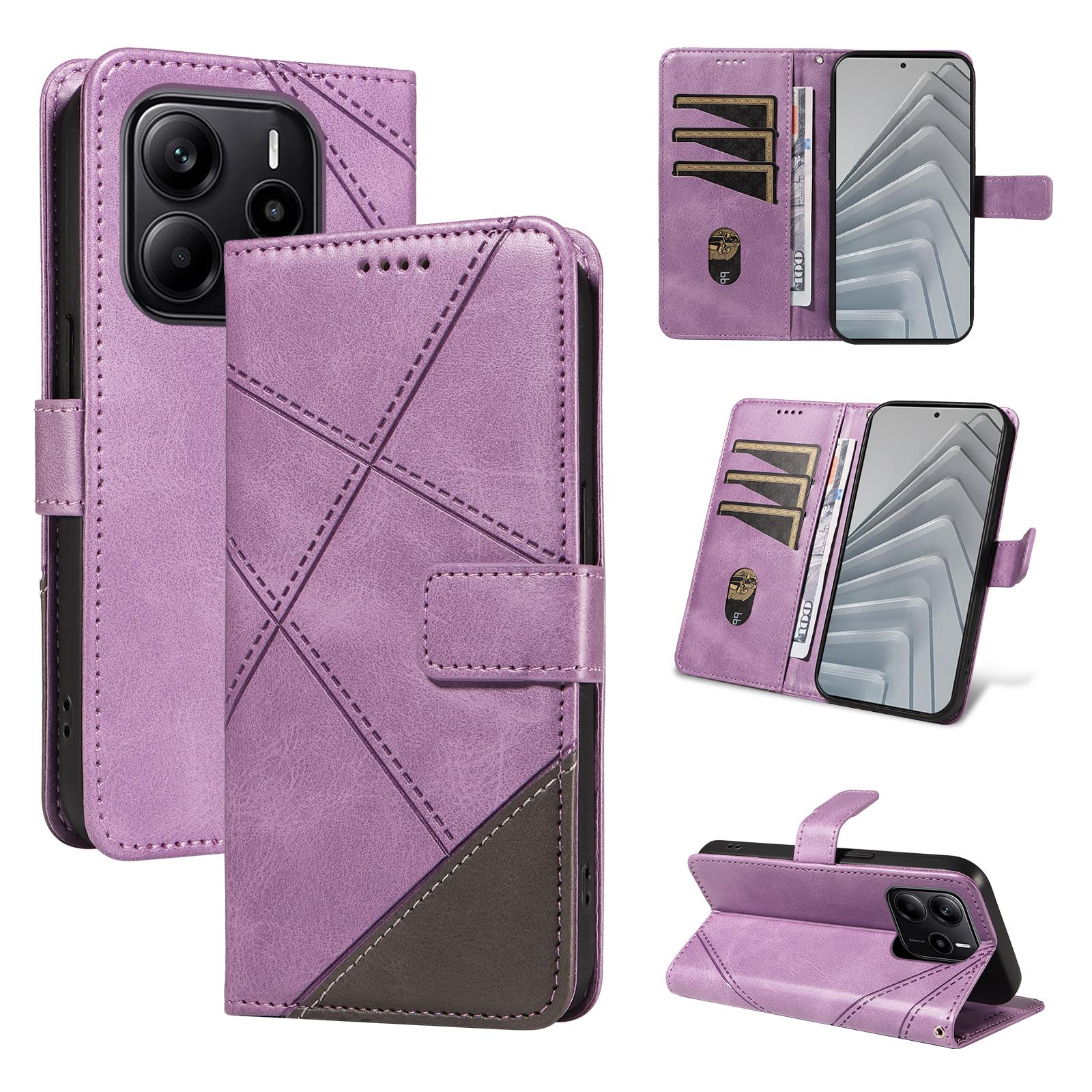 

Для Xiaomi Redmi Note 14 4G (164,84x78,15x8,16 мм) Шкіряний чохол Геометричний дизайн Гаманець Чохол для телефону з ремінцем на зап ясті Purple