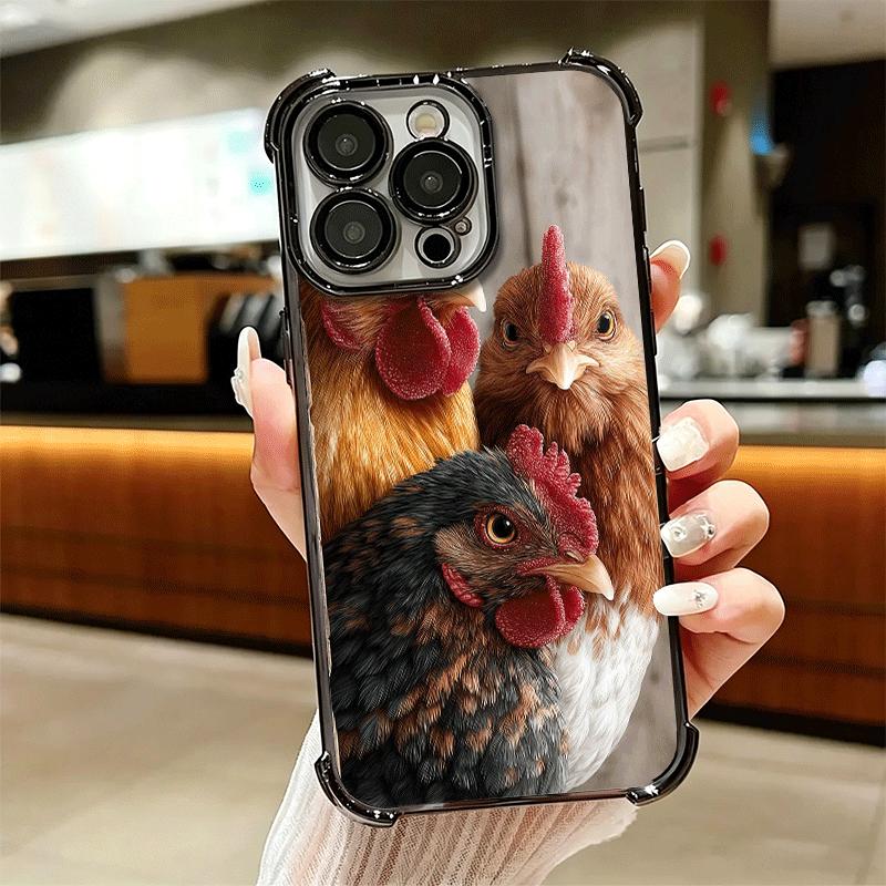 Chicken Hen Rooster Plating Phone Case For Iphone 16 17 Pro Max Air 16E 14 15 Plus 12 13 Mini Anti-Fall Airabag Cover
