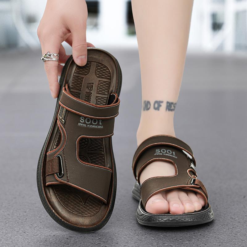 Fashionable 2024 Summer New Men's Sandals Oxford Leather Sole Casual Beach Shoes Authentic Leather Slippers Wholesale
