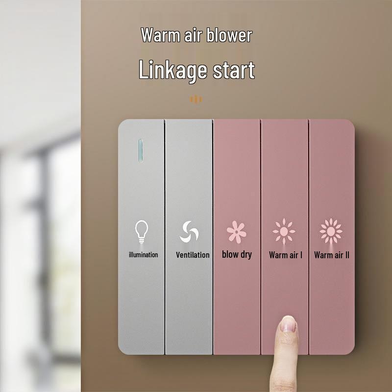 Germany Type 86 Five-in-One Bathroom Fan Heater Switch Panel with Four-Gang and Five-Gang Options