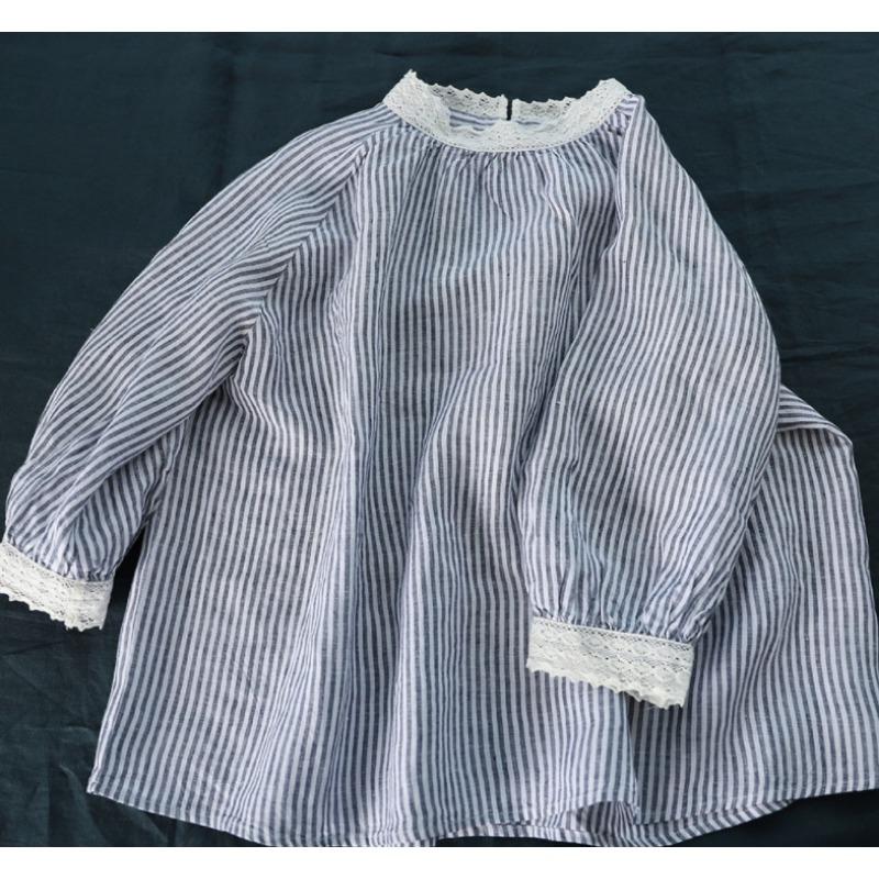 Autumn Winter Women's T-shirt Round Neck Lace Woven Pleated Striped Top Fashion Tee Shirt