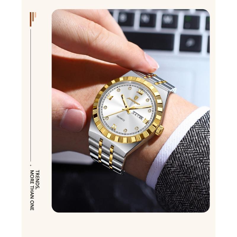 POEDAGAR Luxury Business Male Watch Waterproof Luminous Week Date Wristwatch Stainless Steel Trendy Quartz Watches for Men