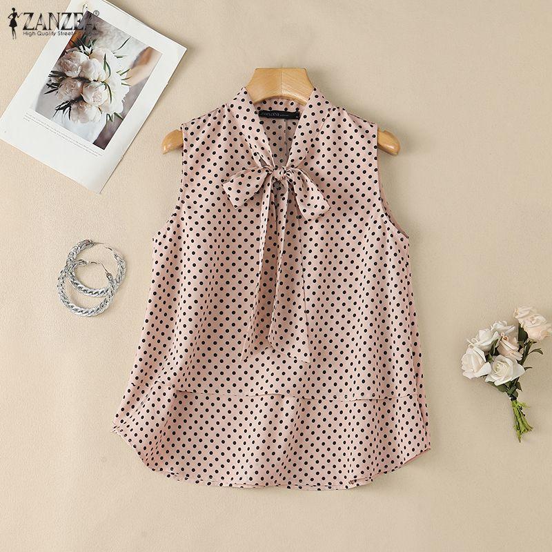 ZANZEA Women Casual Round Neck Loose Sleeveless Polka Dot Print Tank Tops