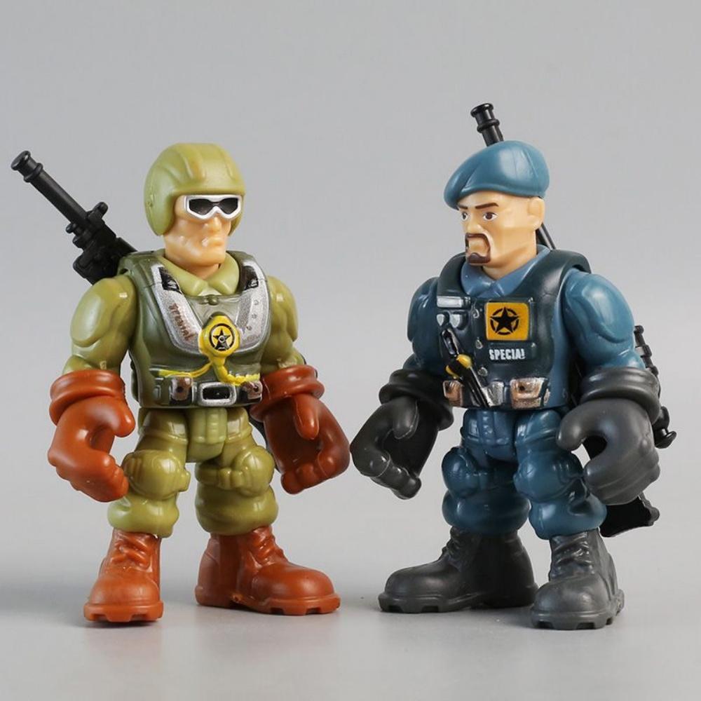 6Pcs/Set Q Version Warrior Elite Force Military Action Figure Toys 8cm Terrorist SWAT Team Soldiers for Children Playing Gift
