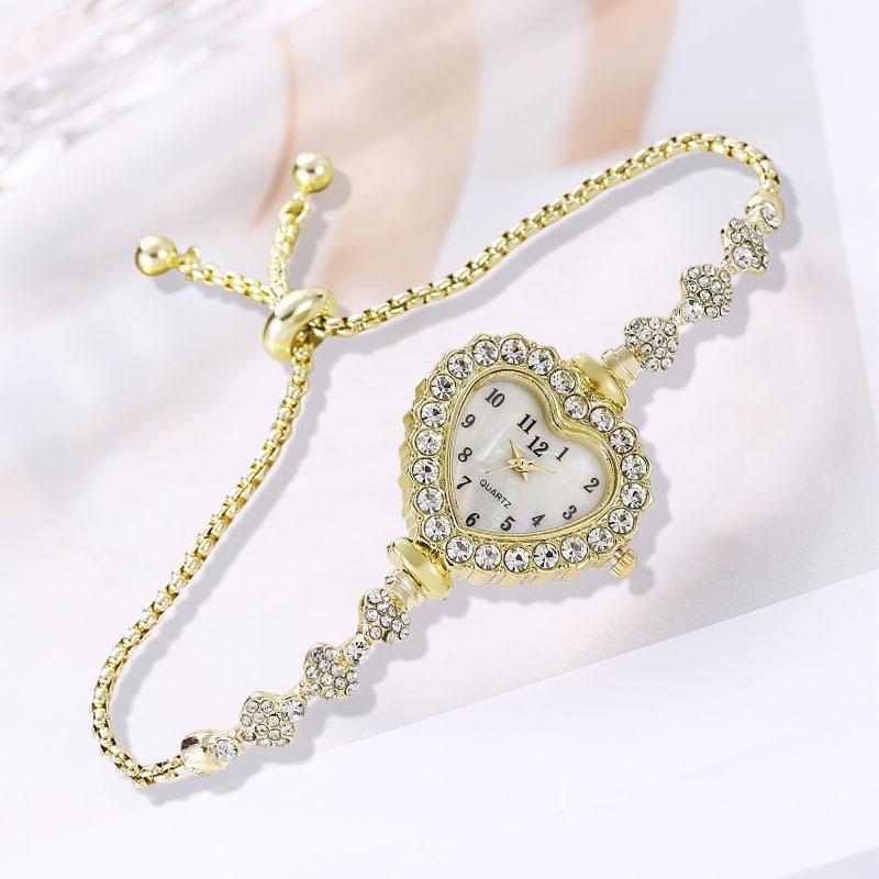 Orologio da Donna Piccolo con Strass, Quadrante Piccolo Stile College, Orologio Bracciale in Acciaio con Diamanti a Forma di Cuore, Orologio alla Moda