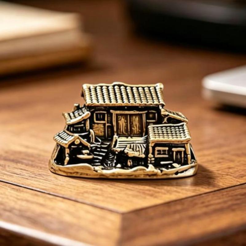 Brass Farmhouse Courtyard Castle Statue Architectural Model Ornament Home Decor Fairy Garden Miniatures Fish Tank Decoration