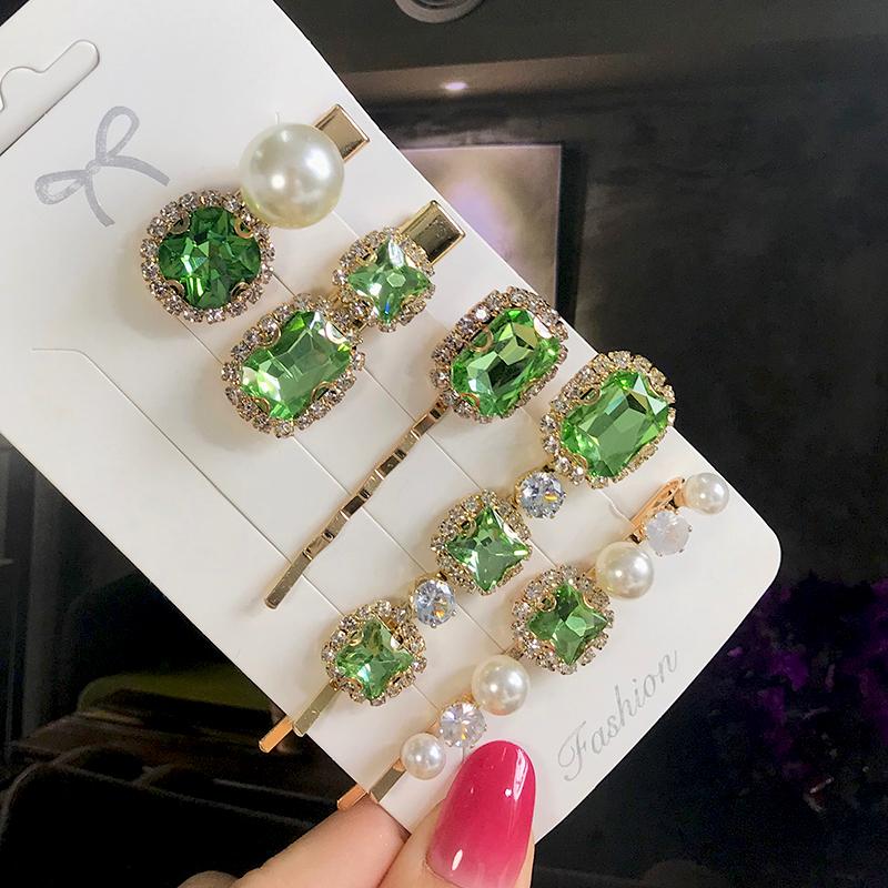 Set Women Hair Clips Jewelry Crystal Hair Accessories For Girls Pearl Geometric Barrettes Pins Christmas Gift