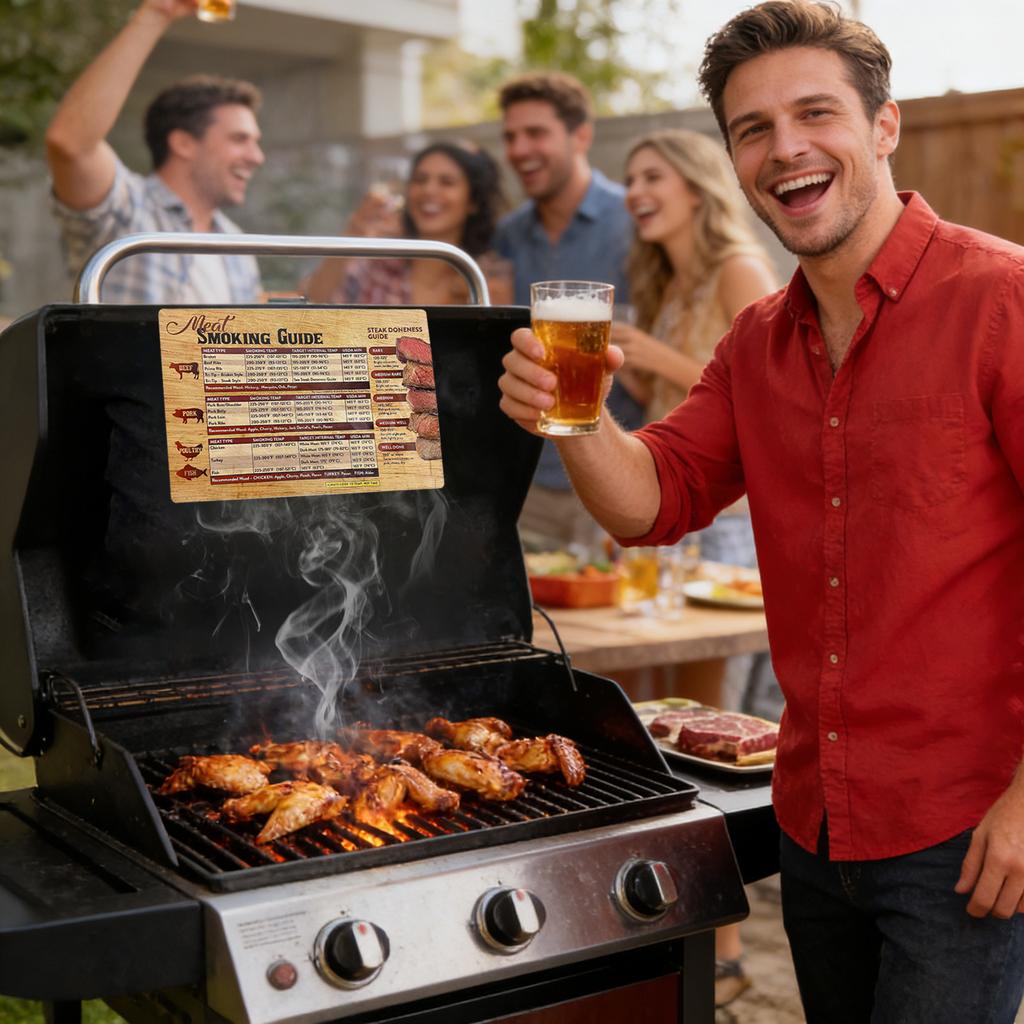 Magnetic Meat Temperature Guide - Temperature Chart Magnet - BBQ Accessories - BBQ Temperature Chart - Ideal For Smokers