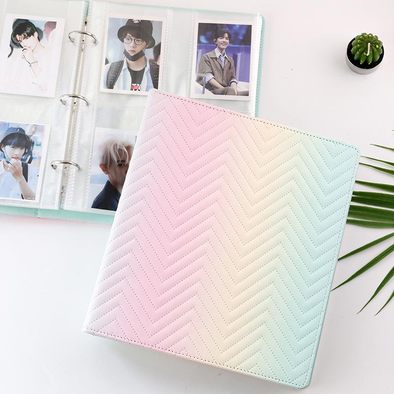 Macaron Gradient A5 Wide 3-Ring PU Leather Binder Photo Album for 3/4/6 Inch Cards, Large Capacity Loose-leaf Scrapbook
