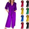 Dammode Casual Färg V-ringad Trendig Kortärmad Jumpsuit