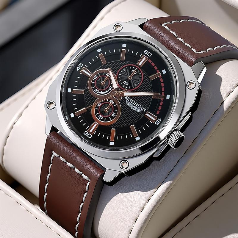 Herren-Sportuhr Lederarmband Uhr Quarz-Armbanduhr