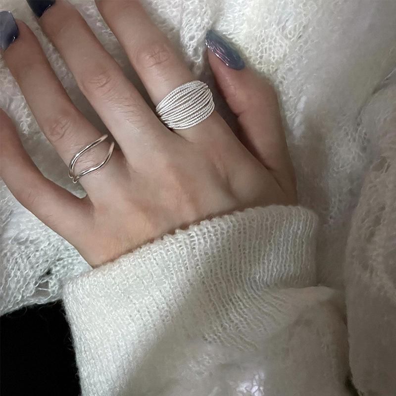 PANJBJ 925 Sterling Silver Unique Lines Ring for Women Jewelry Finger Adjustable Open Vintage For Party Birthday Gift Dropship